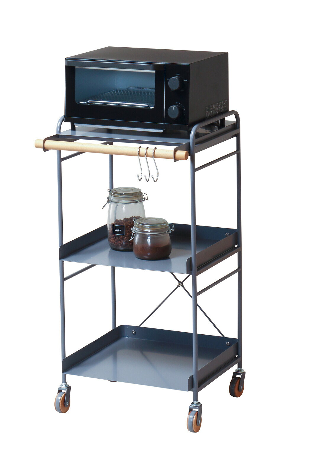 【Mash】LIVスチールワゴン キッチンワゴン 配膳車 レンジワゴン 炊飯器ラック 収納 省スペース スリム レトロ おしゃれ [3]