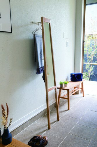 立て掛けミラー 台形型 スリム おしゃれ 鏡 ヴィンテージ レトロ ナチュラルテイスト アジアン 北欧 モダン インテリア 玄関 リビング 寝室 店舗 天然木 転倒防止 ブルックリン 男前 [3]