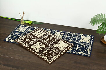 日本製 キッチンマット 45×65cm ハワイアン 吸水 速乾 抗菌 防臭機能付き 国産 滑り止め付き アクリル バスマット 玄関マット オールシーズン おしゃれ かわいい 北欧 西海岸 ブルー ブラウン