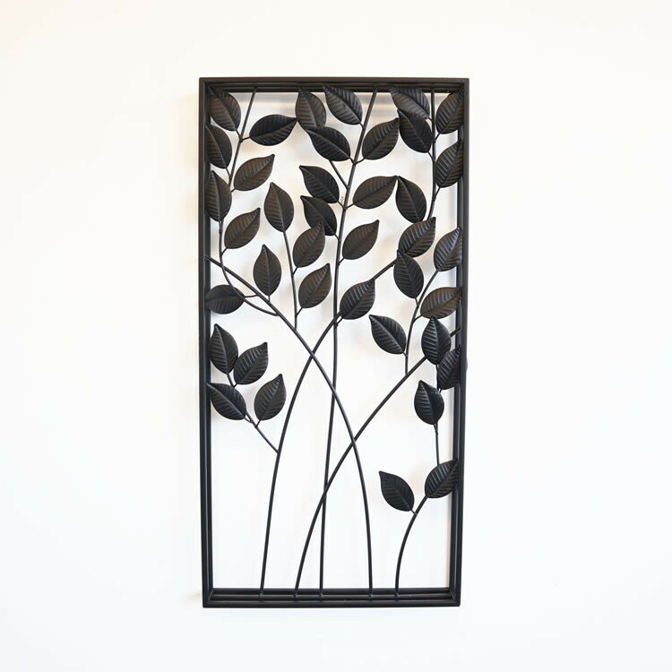 ウォールアートパネル 壁掛け 壁飾り ブラックリーフ ウォールデコレーション アイアン インテリア おしゃれ モダン オブジェ アンティーク エレガント