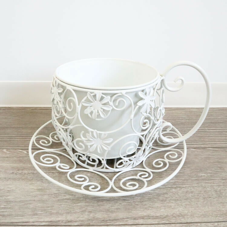 送料無料 インテリア エクステリア ティーカップ型プランター ホワイト 鉢カバー プランターボックス ..