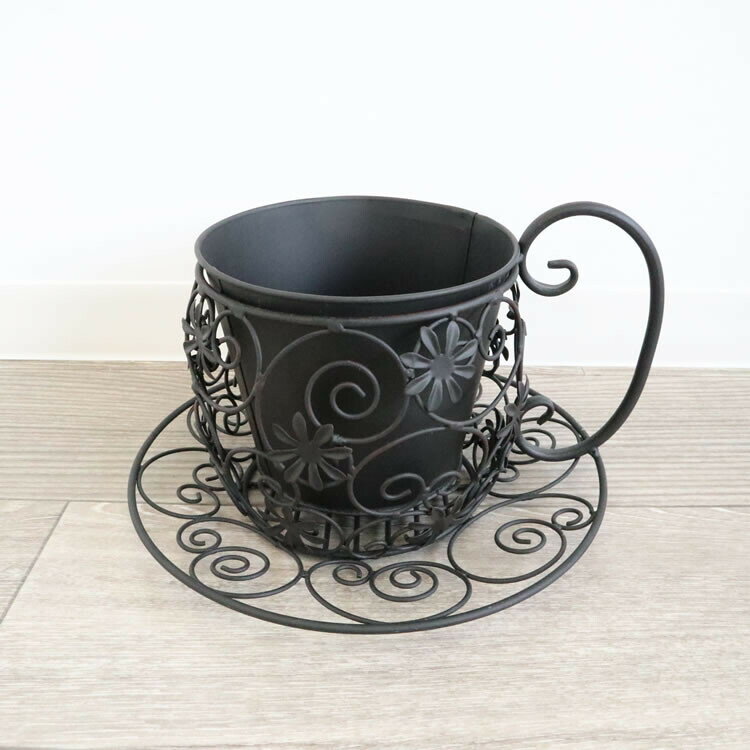送料無料 インテリア エクステリア ティーカップ型プランター ブラック 鉢カバー プランターボックス ..