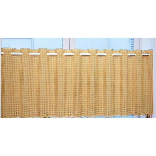 UVカット カフェカーテン クリーンチェック 150x45cm オレンジ 小窓 日焼け防止 間仕切り 北欧 おしゃ..