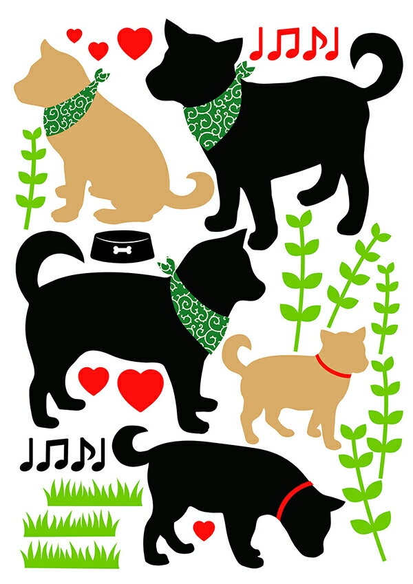 ウォールステッカー「柴犬のお散歩」A4 フチなし シール おしゃれ インテリア 犬 動物 壁傷 汚れ隠し インテリア キッチン リビング 子供部屋 トイレ 壁紙 壁シール かわいい 北欧 送料無料