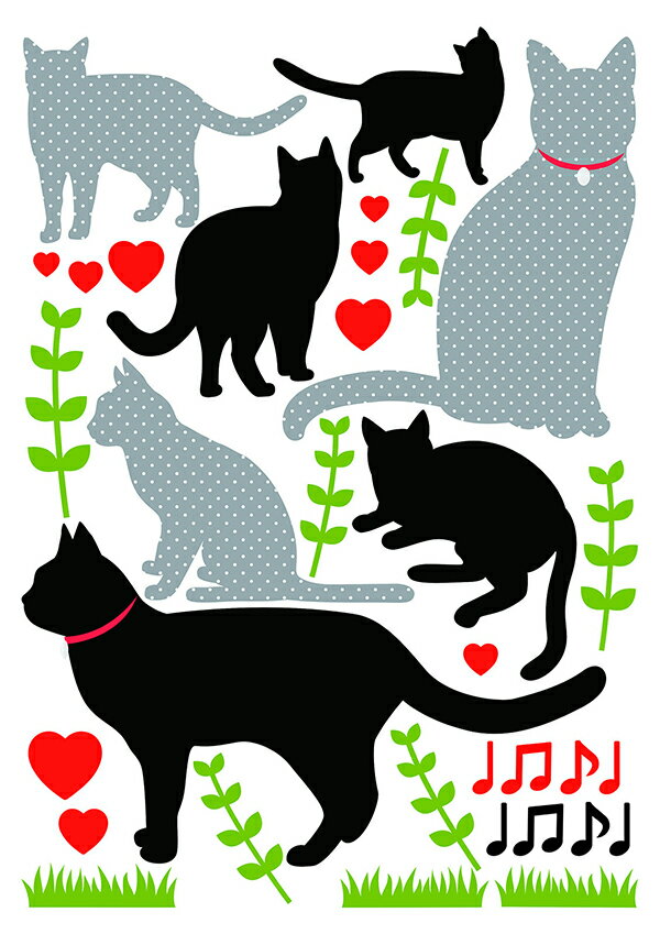 ウォールステッカー「陽気な猫たち」A4 フチなし シール おしゃれ インテリア 猫 動物 壁傷 汚れ隠し インテリア キッチン リビング 子供部屋 トイレ 壁紙 壁シール かわいい 北欧 送料無料