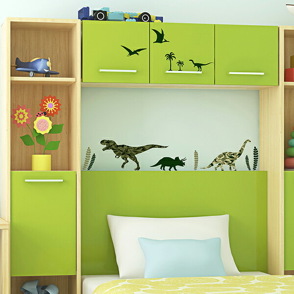 A4 フチなし シール ウォールステッカー「迷彩シルエットの恐竜」おしゃれ インテリア 恐竜 植物 鳥 壁傷 汚れ隠し インテリア キッチン リビング 子供部屋 トイレ 壁紙 壁シール かわいい 北欧