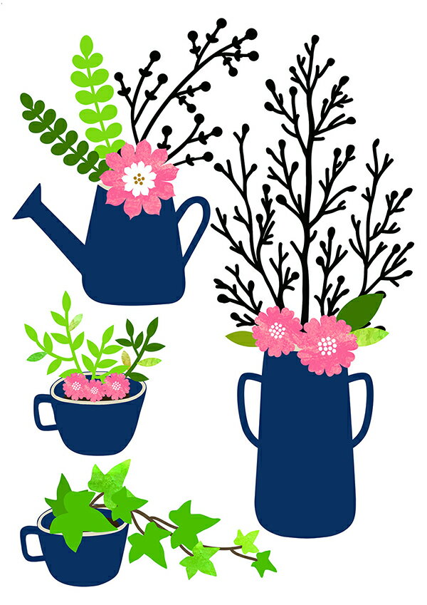 ウォールステッカー「花瓶にアレンジ」A4 フチなし 転写 おしゃれ インテリア 植物 花瓶 花 壁傷 汚れ隠し インテリア キッチン リビング 子供部屋 トイレ 壁紙 壁シール かわいい 北欧 送料無料