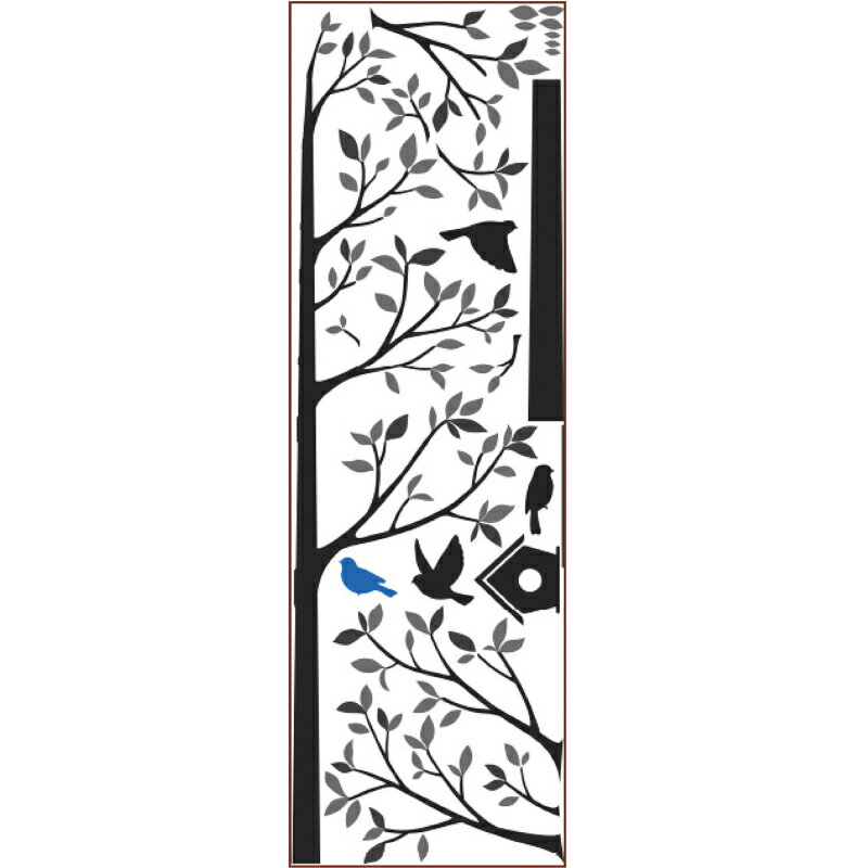ウォールステッカー「庭にバードハウス ブラック」大判 1m フチなし 転写 おしゃれ 植物 鳥 木 壁傷 汚れ隠し インテリア キッチン リビング 子供部屋 トイレ 壁紙 壁シール かわいい 北欧 送料無料