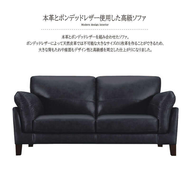 ソファ 二人掛け ブラック 2人掛け レザー 本革 ミッドセンチュリー かっこいい デザイン 高級感 肘掛けあり 肘置きあり クッション性 座り心地 リビングソファ インテリア ソファー 北欧 2人用 2人がけ 二人がけ クラシック モダン シンプル デザイン おしゃれ 2.5人掛け [2]