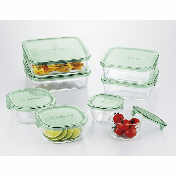 送料無料 パック＆レンジ 角型8点セット グリーン