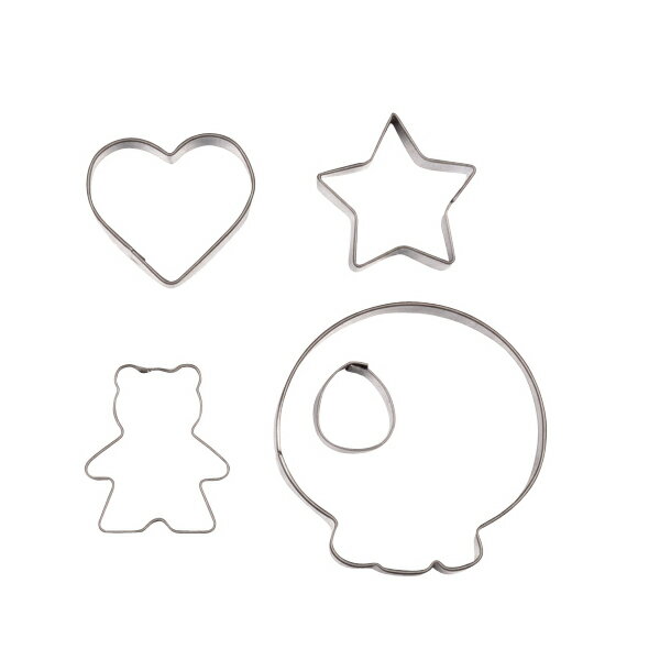 送料無料 ラフィネ ステンレス製クッキー抜き型4個セット(ハート・スター・ベアー・スカル)