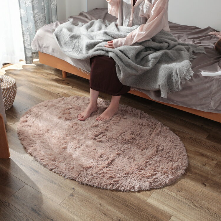 Character Pattern - 90x130cm シフォン (楕円形) BE ミルクティ 洗える すべり止め オールシーズン ウレタン 抗菌防臭効果 おしゃれ シンプル レトロ モダン ホットカーペット 床暖房対応