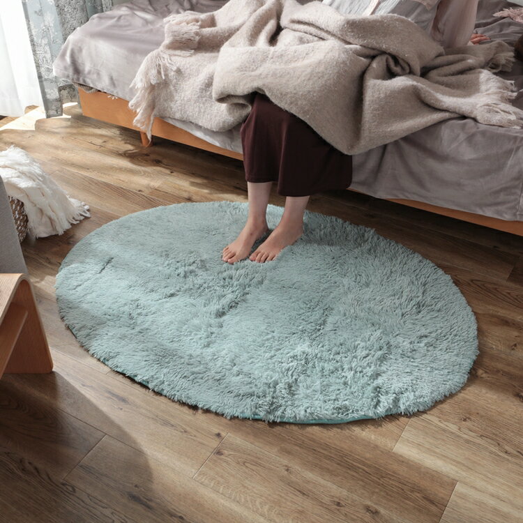 261 cm X 261 cm - 90x130cm シフォン (楕円形) LGN ミントグリーン 洗える すべり止め オールシーズン ウレタン 抗菌防臭効果 おしゃれ シンプル レトロ モダン ホットカーペット 床暖房対応