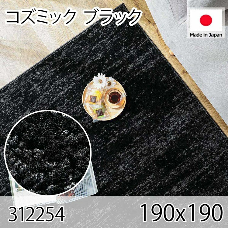 261 cm X 352 cm - コズミック ブラック 190x190 ラグ マット リビングラグ 防音 防炎 防ダニ 抗菌 防臭 日本製 オールシーズン おしゃれ ホットカーペット 床暖房 高級感