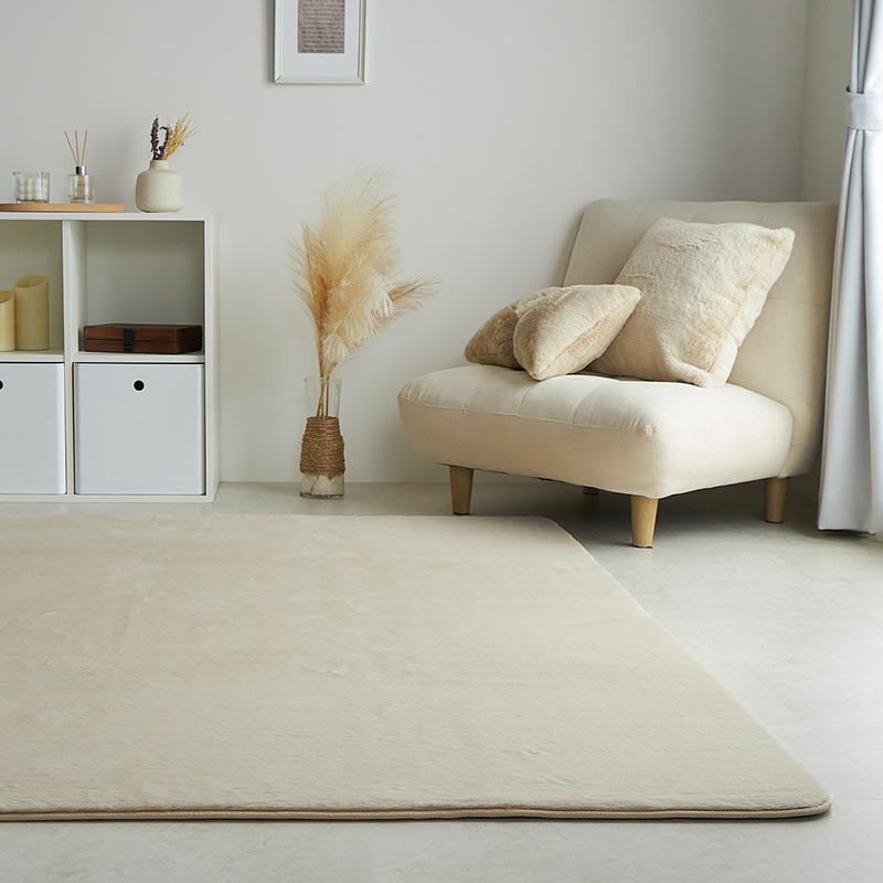 Character Pattern - ラビットファー ラグ 90x130cm ベージュ ラファ ラグマット ラグカーペット 洗える すべり止め ウォッシャブル ホットカーペットカバー おしゃれ かわいい 韓国風 一人暮らし リビング 白家具 北欧 さらさら ふっくら