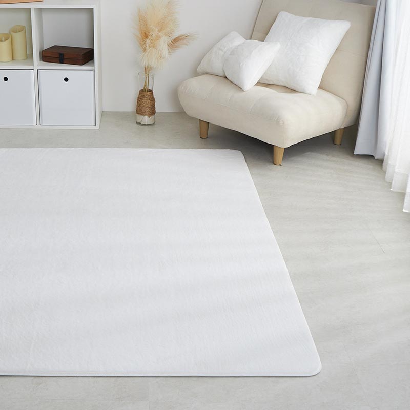 Patterned - ラビットファー ラグ 190x190cm アイボリー ラファ ラグマット ラグカーペット 洗える すべり止め ウォッシャブル ホットカーペットカバー おしゃれ かわいい 韓国風 一人暮らし リビング 白家具 北欧 さらさら ふっくら