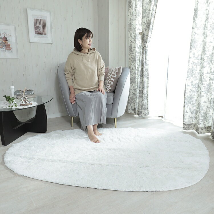261 cm X 352 cm - 130x190cm シフォン (異形) IV スノー 洗える すべり止め オールシーズン ウレタン 抗菌防臭効果 おしゃれ シンプル レトロ モダン ホットカーペット 床暖房対応