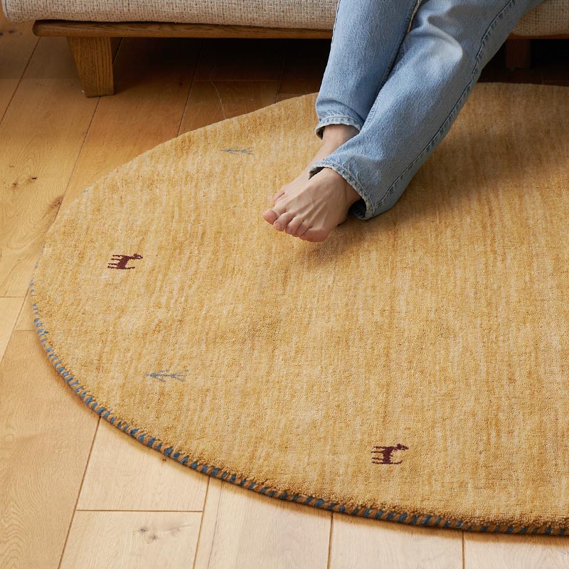 円形ラグ カーペット 140cm オレンジ ギャッベ おしゃれ かわいい レトロ 和モダン 和風 カジュアル 北欧 玄関ラグ 春夏秋冬 オールシーズン 一年中 耐久性 薄手 [2]