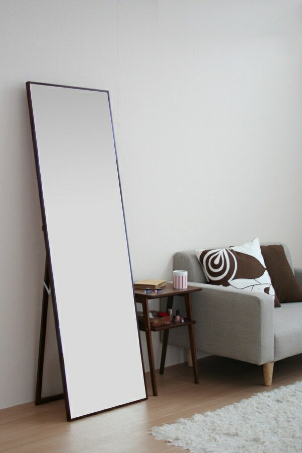 スタンドミラー ワイド 姿見 ミラー 鏡 全身鏡 姿見鏡 タイトスタイルミラー スリムタイプ 細身 飛散防止 自立 着替え ダークブラウン ナチュラル シンプル 細枠 一人暮らし リビング アパレル 服屋 おしゃれ 全身ミラー 送料無料