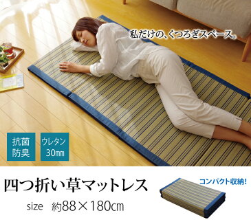 送料無料 コンパクト い草ごろ寝マット エース 四折 80×180cm ウレタン30mm 折りたたみ い草マットレス 畳み ねござ 寝ござ い草寝ござ 寝茣蓙 ネゴザ 和風 涼感 ひんやり 長座布団 座布団 ごろ寝クッション い草マット 敷き布団 敷布団 お昼寝 おしゃれ 大人 父の日