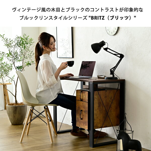 パソコンデスク 収納 デスク ビンテージ 風 幅90 引き出し おしゃれ テレワーク ブルックリン A4 ファイル収納 在宅勤務 リモートワーク 一人暮らし 省スペース 送料無料 commit1-10069886 コミットアンド楽天市場店 サンプル画像2