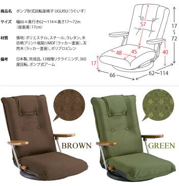 送料無料 国産 回転式座椅子 ハイバック 肘付き 肘掛け フロアチェア フロアソファ ファブリック 日本製 リクライニング コンパクト チェア チェアー ローチェア 1人掛け ソファー ソファ 座イス シンプル 北欧 かわいい おしゃれ グリーン ブラウン