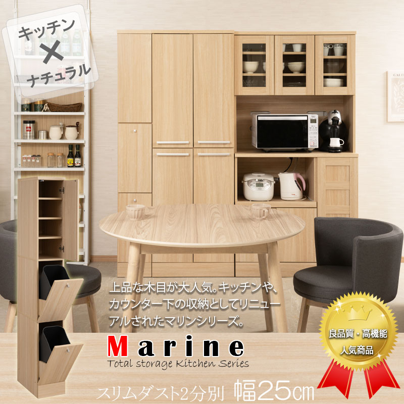 2分別ダストボックス 14L 幅25cm 高さ180cm キッチンシリーズ Marine マリンナチュラル 2