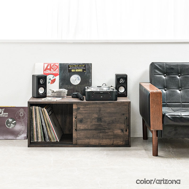 100枚以上収納できるコンパクトレコードラック 引戸式 レコード収納 ディスプレイラック レコード棚 lp 棚 収納棚 収納ラック 木製 ターンテーブル 台 レコードプレーヤー台 ホワイト ブラウン [2]