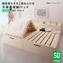 跳ね上げベッド セミダブル 深さグランド 国産 頑丈 すのこ 棚付き コンセント付き 物干しすのこベッド 跳ね上げ式ベッド ガス圧 収納ベッド (Long fo...