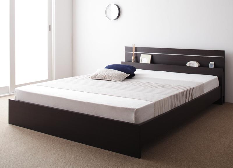 ベッド セミシングル ポケットコイルマットレス付き 照明付き ダークブラウン ホワイト セミシングルベ..