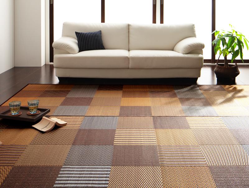 261 cm X 440 cm - ラグ 不織布なし 191×300 和風 マット 敷き物 カーペット 純国産京刺子柄い草ラグ (merk メルク) 送料無料