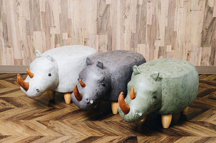 アニマルモチーフのスツール「Rhino リノ(サイ)」 カーキ 動物 アニマル おしゃれ いす 椅子 足置き オットマン 腰掛け 玄関チェアー リビング 家具 インテリア かわいい 子供部屋 [2]