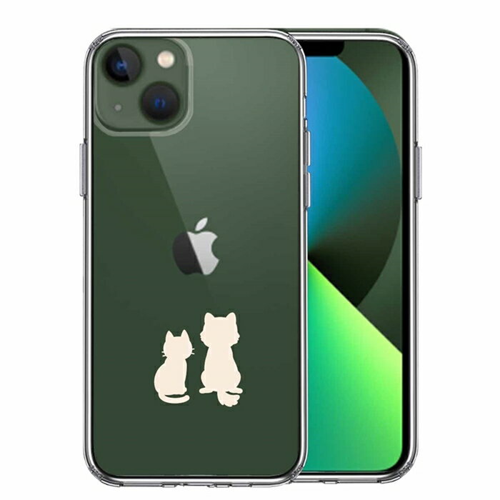 樂天商城 - 単品 iPhone13mini 側面ソフト 背面ハード ハイブリッド クリア ケース わんこ にゃんこ ほっこり お月見 白 送料無料