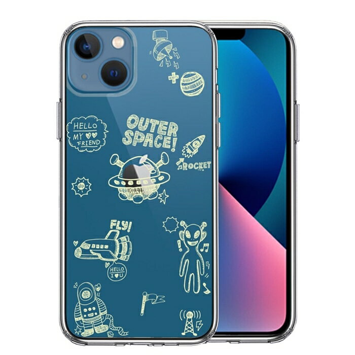 樂天商城 - 単品 iPhone13mini 側面ソフト 背面ハード ハイブリッド クリア ケース UFO 宇宙人 グリーン 送料無料