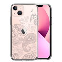 単品 iPhone13mini 側面ソフト 背面ハード ハイブリッド クリア ケース ペイズリー 柄 ライトグレイ(2)