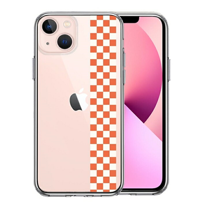 乐天商城 - 単品 iPhone13mini 側面ソフト 背面ハード ハイブリッド クリア ケース 和柄 帯 市松 茶 極薄黄 送料無料
