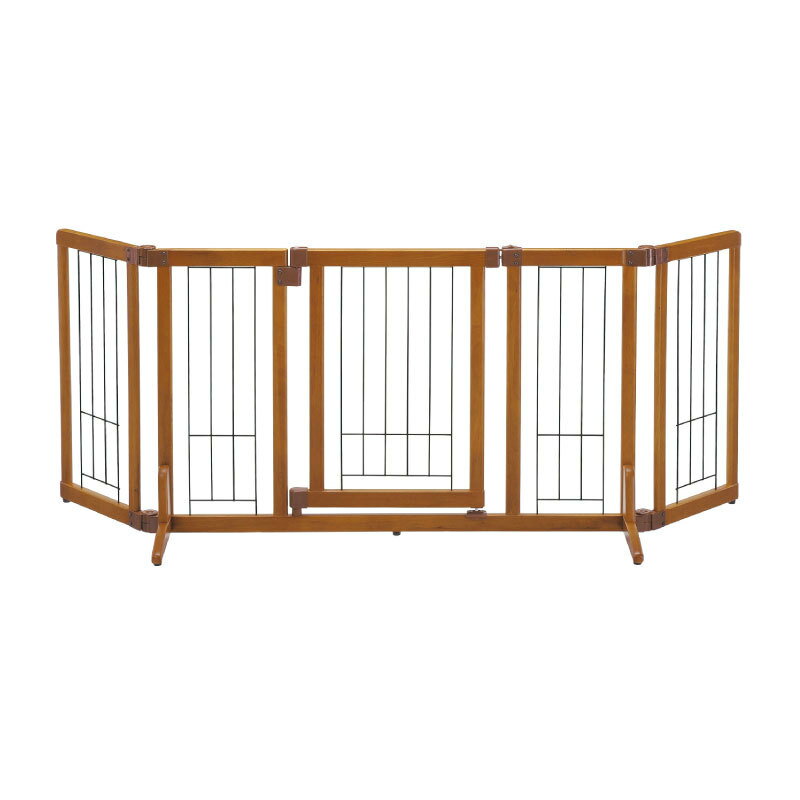 ペット用 木製おくだけドア付ゲート M サッと置くだけ ドア付き 幅調節可能な犬用ゲート 自立タイプ