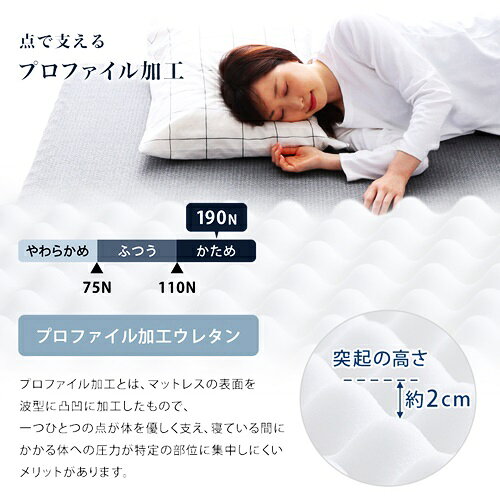 高反発プロファイルウレタンマットレス シングルサイズ 洗えるカバー マットレストッパー 敷布団 高反発 厚さ10cm 高反発ウレタン トッパー 体分散性 硬め 省スペース グレー マットレスのみ マットレス単品 [2]