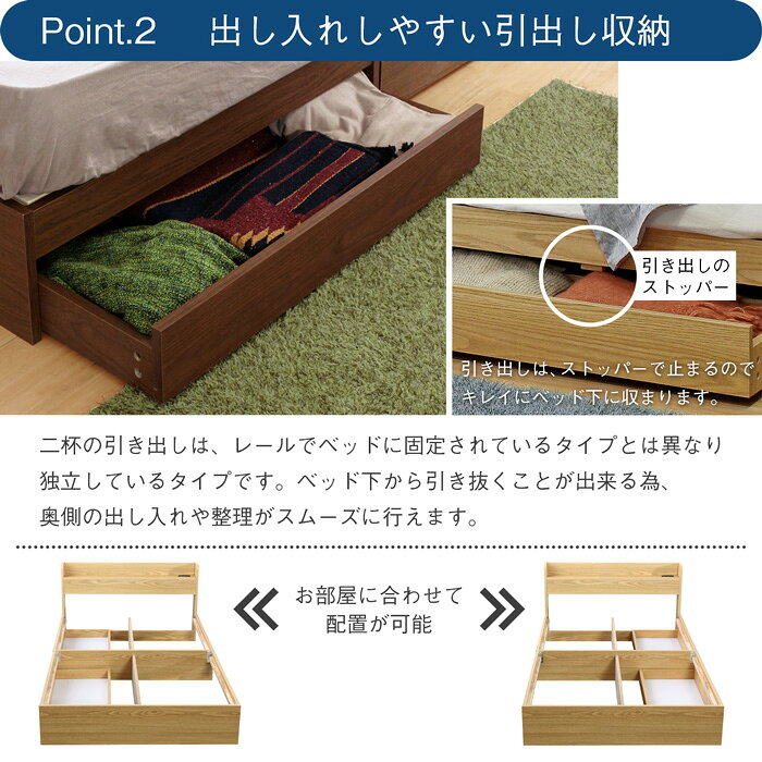 ベッド マットレス付き シングルベッド 収納付き 引き出し収納付き ホワイト ブラ...