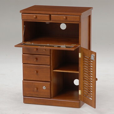 送料無料 キャビネット 鍵付き 幅52cm 隠しキャスター付き アンティーク 木製 FAX台 リビング キッチン ラック シェルフ ブラウン 電話台 ファックス台 北欧 モダン シンプル 引き出し 扉付き 収納家具 収納棚 おしゃれ MFX-8200BR