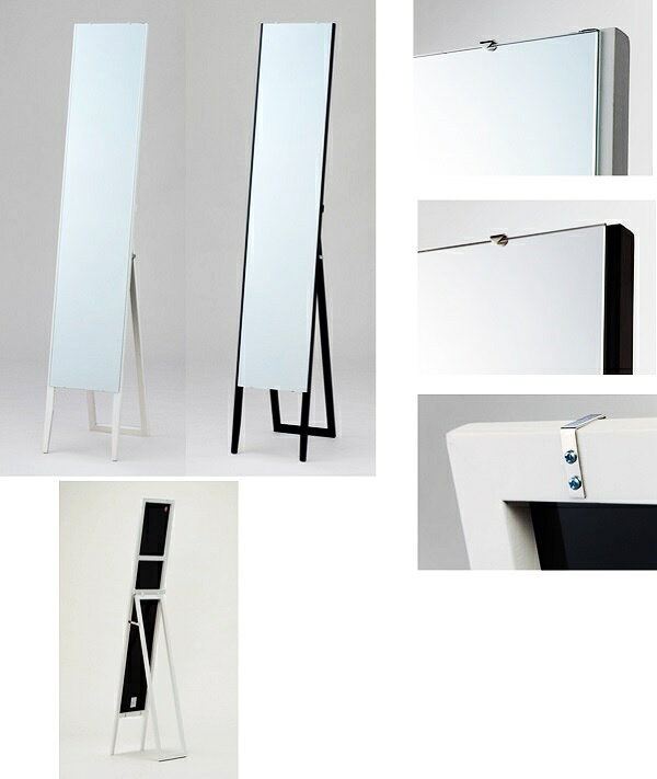 ノンフレームスタンドミラー 姿見 全身鏡 姿見鏡 全身ミラー 自立 飛散防止処理 ブラック ホワイト おしゃれ かっこいい 北欧 モダン スクエア シンプル 一人暮らし ベーシック スタンダード 完成品 デザイン 省スペース コンパクト