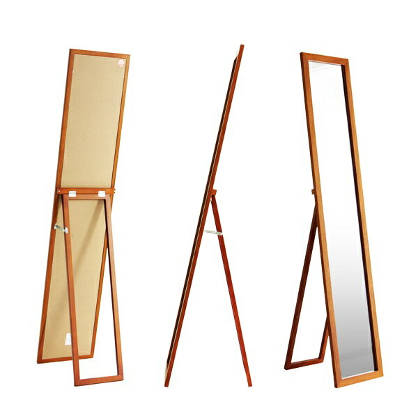 姿見 スタンドミラー 全身鏡 全身ミラー 飛散防止 スタンド鏡 自立 ブラウン 木製 木枠 チーク材 北欧 おしゃれ モダン カントリー スリム シンプル 茶色 省スペース コンパクト 一人暮らし アンティーク レトロ ヴィンテージ 書斎 大人 和モダン