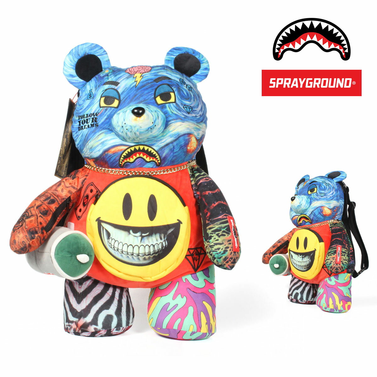 SPRAY GROUND スプレイグラウンド RON ENGLISH BEAR BACKPACK リュック サック リュックサック メンズ レディース バックパック ポケット HIPHOP 派手 ストリート ブラック かっこいい 個性的 高校生 通学