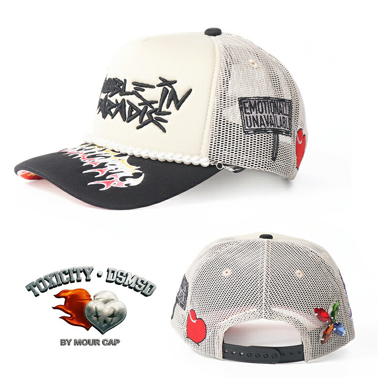 TOXICITY × DSMSD TROUBLE IN PARADISE TRUCKER CREAM ロゴ 海外ブランド インポート メンズ ヒップホップ B系 ストリート 人気 ブランド 帽子 スナップバック 黒 白 キャップ CAP シンプル メンズ 海外ブランド