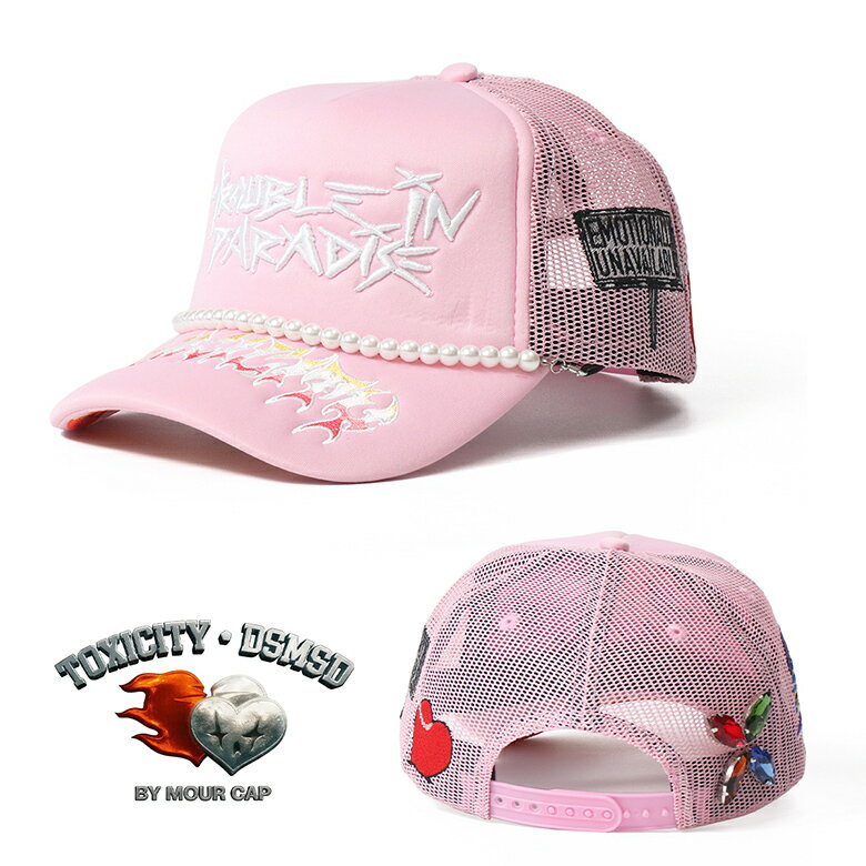 TOXICITY × DSMSD TROUBLE IN PARADISE TRUCKER PINK ロゴ 海外ブランド インポート メンズ ヒップホップ B系 ストリート 人気 ブランド 帽子 スナップバック 黒 白 キャップ CAP シンプル メンズ 海外ブランド