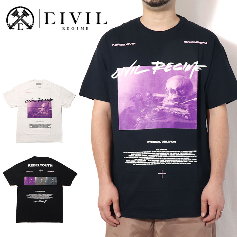  CIVIL REGIME シヴィル レジーム ETERNAL OBLIVION TEE 半袖 プリント Tシャツ 半袖Tシャツ 半そで リント グラフィック スカル ビンテージ ヴィンテージ ブラック 黒 ロゴ メンズ 海外ブランド 個性的 インポート ヒップホップ B系 ストリート 人気 ブランド