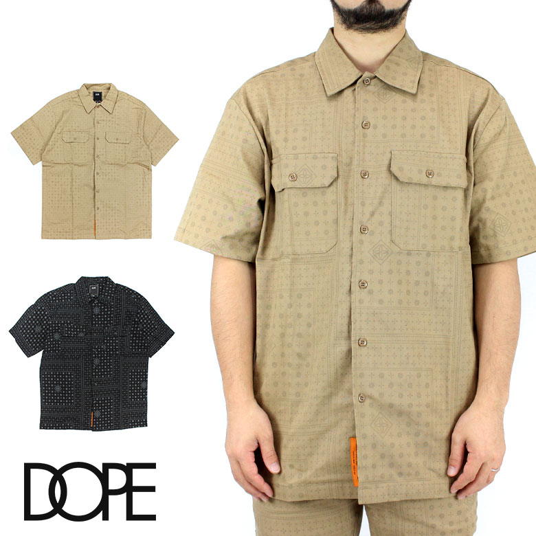 【40 OFF】 DOPE ドープ Blood, Sweat Tears Work Shirt シャツ 半袖シャツ ワークシャツ バンダナ 総柄 ペイズリー ブロード ブロードシャツ メンズ B系 ストリート系 大きいサイズ XXL 2XL 3L ファッション 服 おしゃれ かっこいい 人気 ブランド dope couture