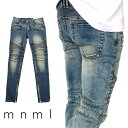 mnml ミニマル M14 STRETCH DENIM BLUE バイカーパンツ バイカーデニム バイカー デニムパンツ ストレッチ デニム スキニー スキニージーンズ ジーンズ メンズ ジップ付 サイドジッパー サイド ジッパー 裾ジップ ZIP インポート ブランド ストリート ファッション ★Re