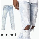 【40 OFF】 mnml ミニマル M55 STRETCH DENIM BLUE クラッシュ ダメージジーンズ ダメージ デニムパンツ ストレッチ デニム スキニー スキニージーンズ ジーンズ メンズ ジップ付 サイドジッパー サイド ジッパー 裾ジップ ZIP インポート ブランド ストリート ファッション