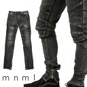 mnml ミニマル M14 STRETCH DENIM BLACK バイカーパンツ バイカーデニム バイカー デニムパンツ ストレッチ デニム スキニー スキニージーンズ ジーンズ メンズ ジップ付 サイドジッパー サイド ジッパー 裾ジップ ZIP インポート ブランド ストリート ファッション ★Re